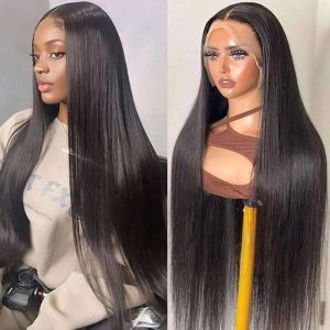 DULOVE Lace Front Wigs Human Hair, 13x4 Straight Human Hair, 200 Density Glueless Wigs for Balck Women, Pre Plucked with Baby Hair, Natural Color, 24 Inch