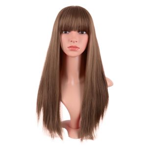 MapofBeauty 24 Inch/60 cm Long Straight Synthetic Hair Heat Resistant Party Cosplay Wig (Medium Brown)