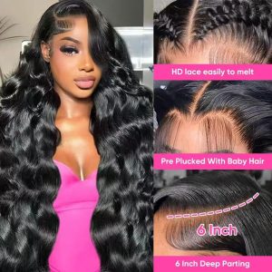 30 Inch 13x6 Lace Front Wigs Human Hair 220 Density Body Wave Lace Front Wigs Human Hair Brazilian Natural Black HD Lace Frontal Body Wave Wig Pre Plucked for Women