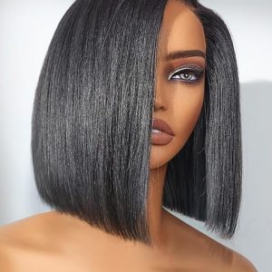 LUVME HAIR Bob Wig 100% Human Hair Wigs Protective Wig Glueless Lace Front 200% Density 10 Inches Bob, Pre Cut Plucked Lace Short Wig Ready To Go Natural Color Straight Bleached Knots Black Wigs